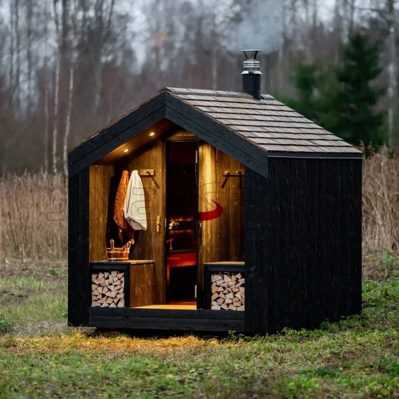 Deluxe Forest Sauna Cabin Ideal for Health and Relaxation with Natural Wood Aesthetics