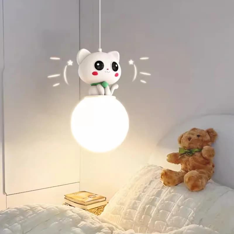 Cute Kitten Chandeliers LED Children's Room Bedroom Bedside Lamp Modern Cream Style Baby Room Boy Girl Bedroom Kitten Chandelier