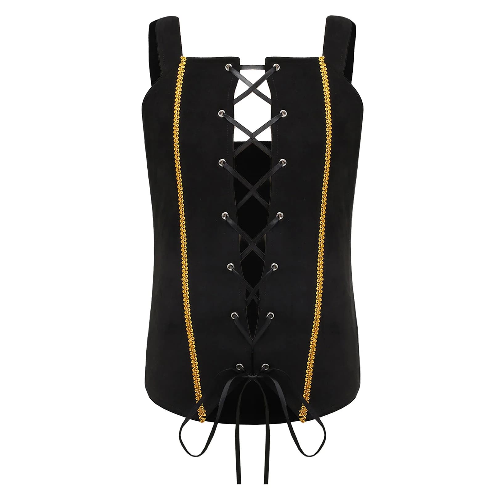 Girls Boys Steampunk Medieval Pirate Vest Kids Gothic Vintage Lace-up Gold Trim Suede Waistcoat Halloween Cosplay Dress Up