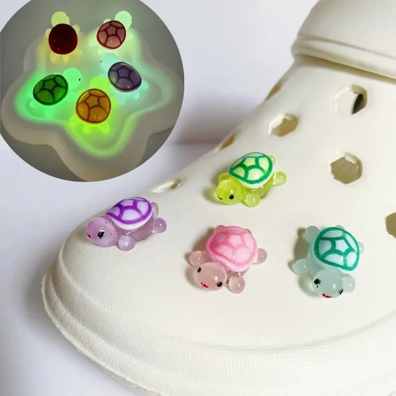 Whole Set Hot Sale DIY Hole Shoes Charms Cute cartoon luminous turtle  Accessories Designer Garden Shoe Decoration Girl Gift
