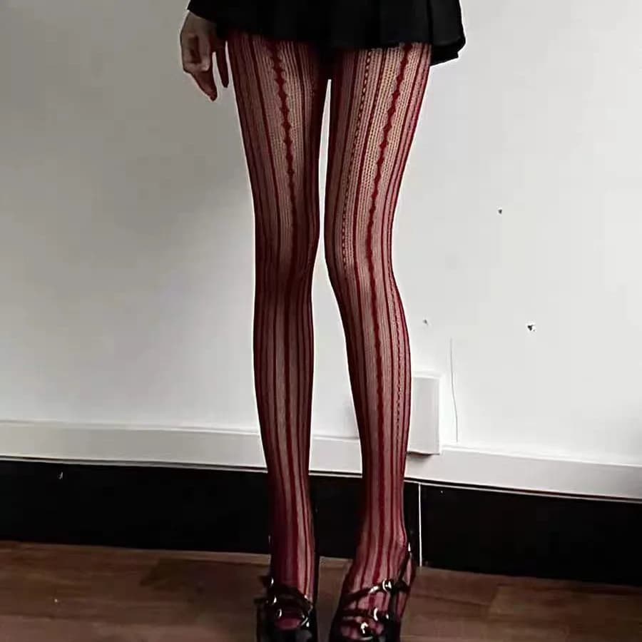 Sexy Retro Lace Striped Fishnet Tights Stockings Women Figures with Hollow-out Design Hot Girl Fashion Pantyhose