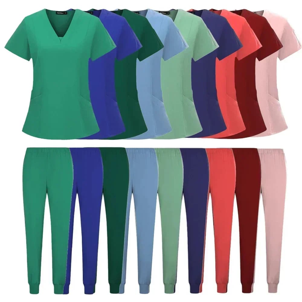 New Scrubs Set Medical Uniforms Stretch Scrub Tops with Pocket Pants Nurse Uniform Doctor Surgery Overalls Beauty Salon Workwear