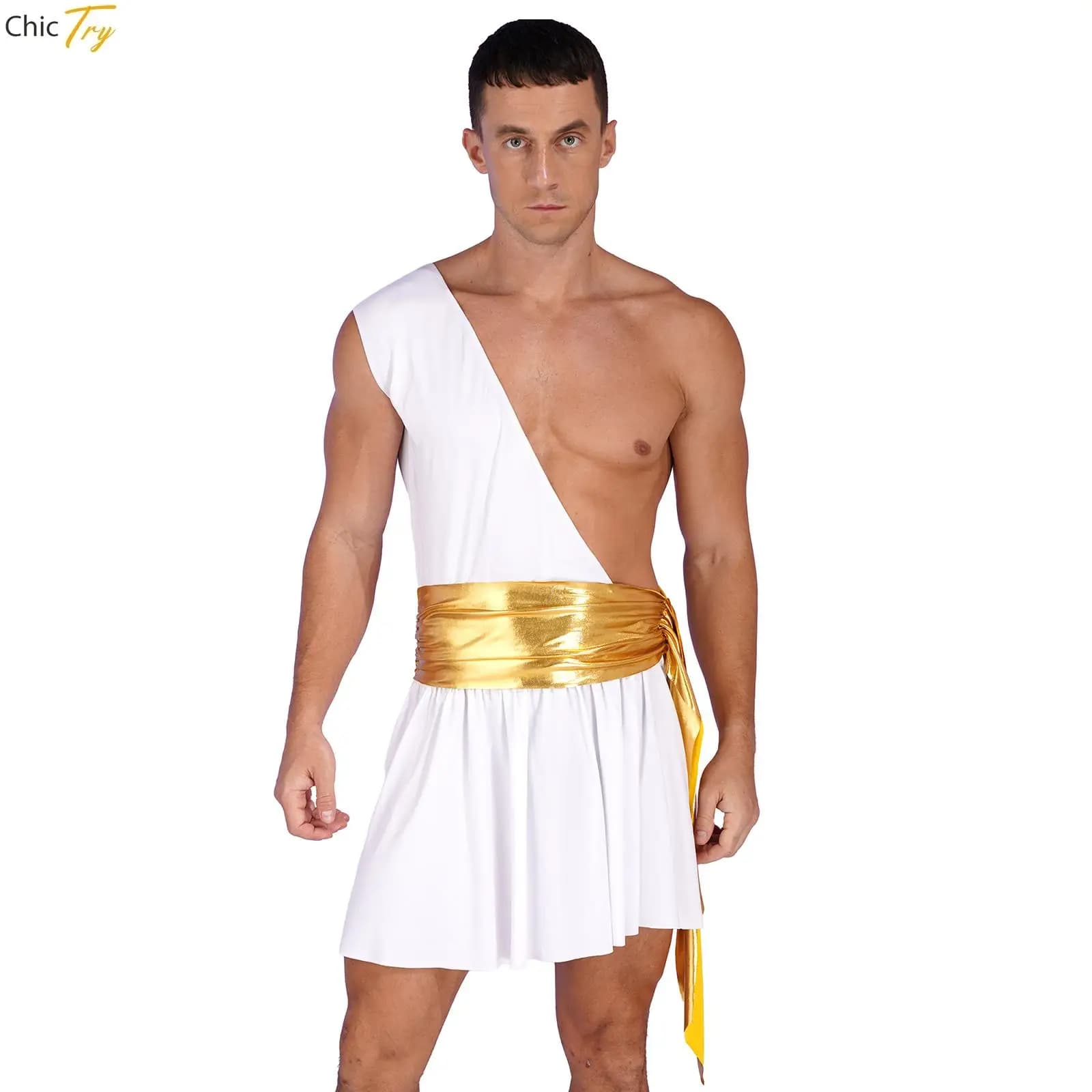Ancient Greek Roman Gladiator Costume Men One Shoulder Ancient Greek God Knight Warrior Costume Halloween Carnival Party Cosplay