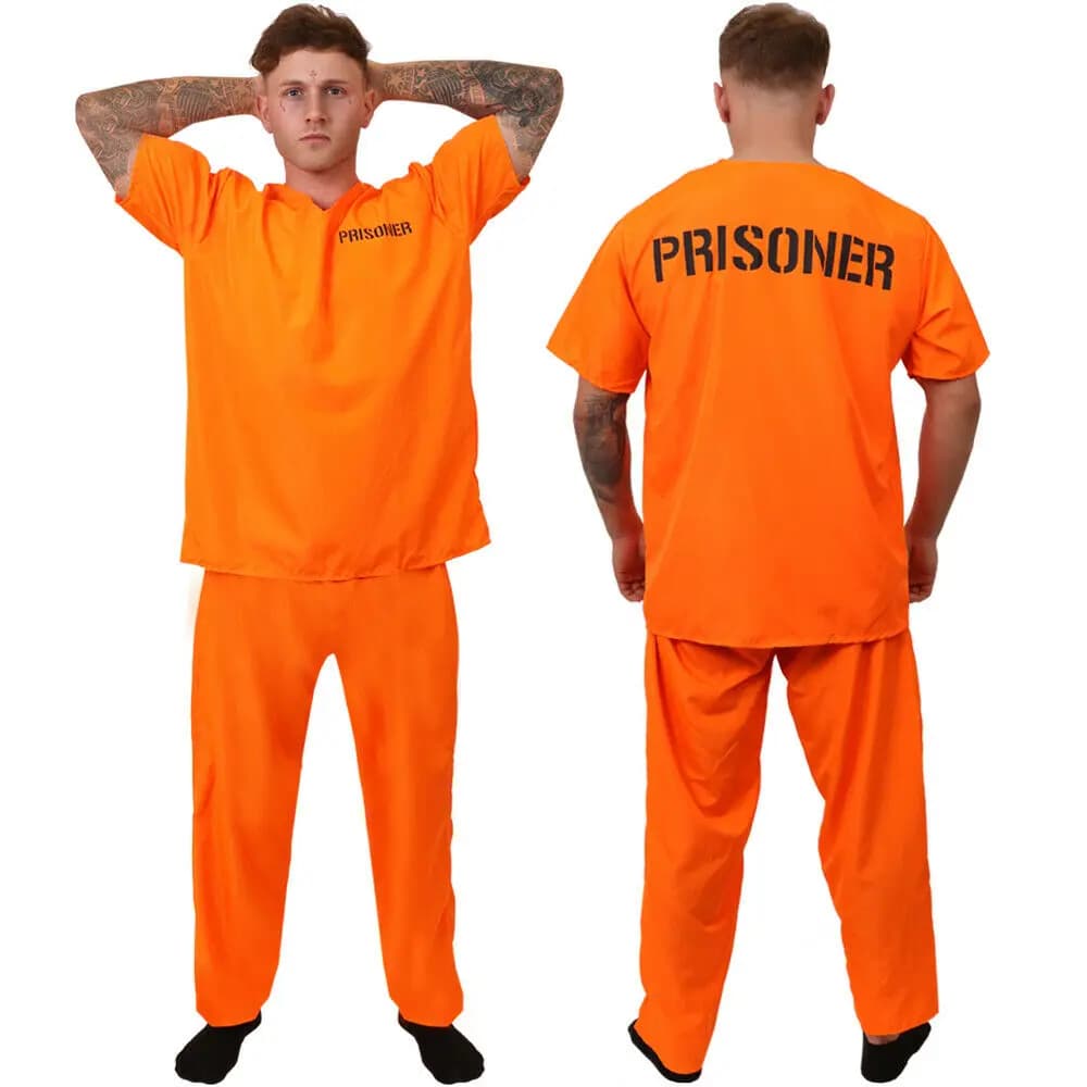 Cosplay Prisoner  Halloween Costume for Adult Man&Woman Orange prison 2PCS set  convict