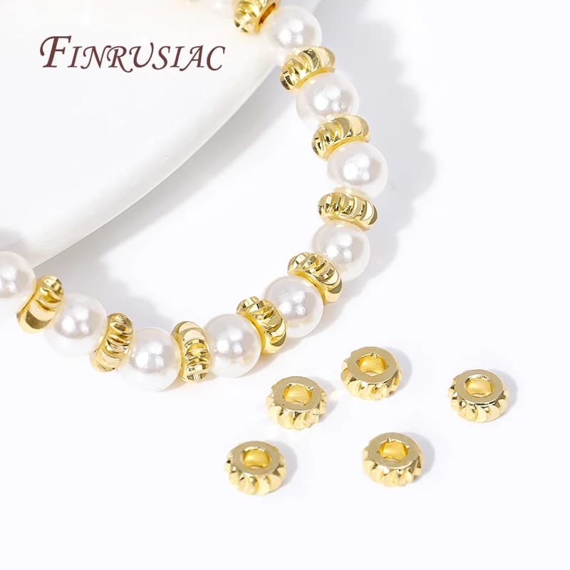 Wholesale Metal Bulk Beads 18K Gold Plated Brass Round Corrugated Spacer Beads For Bracelet Necklace DIY Beading Jewelry Making