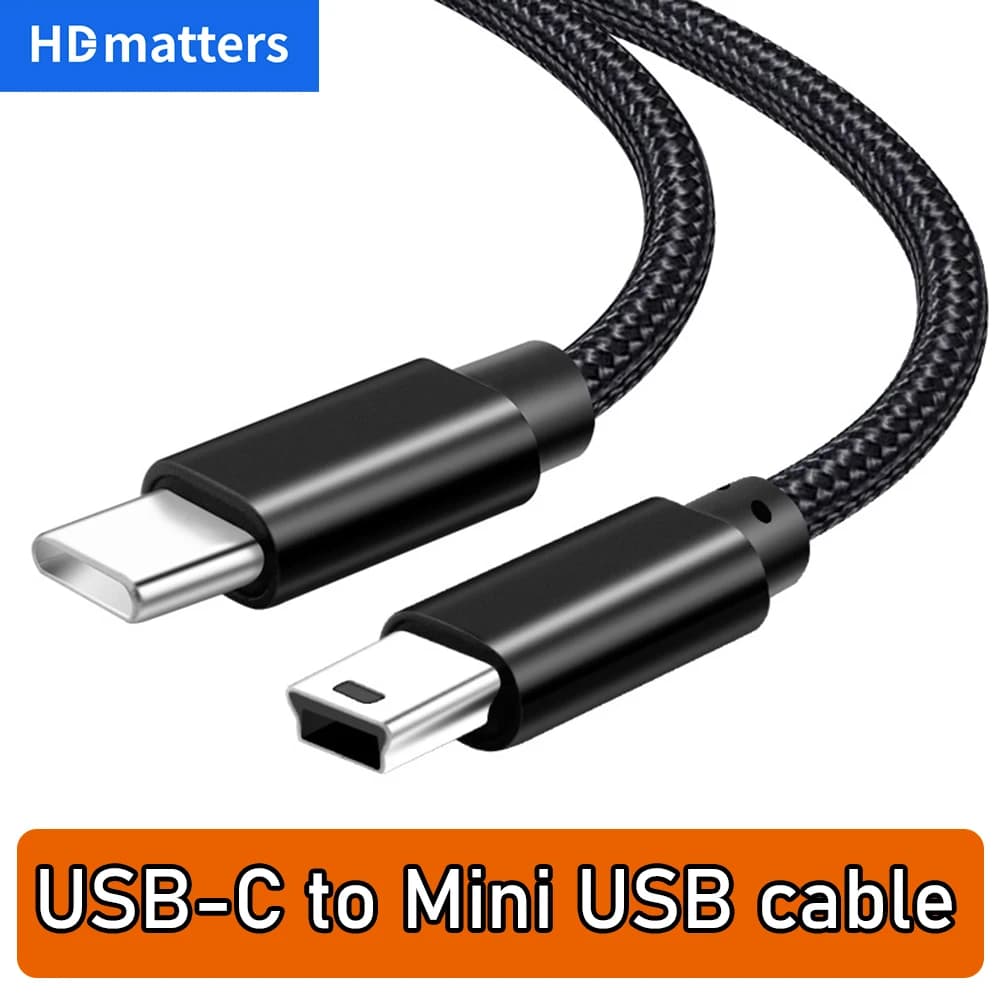 USB C to Mini USB cable Braided USB-C to Mini-USB 5-pin OTG charging Sync Data cable for GPS,Mp4/3,Camera,Dash Cam, C to  Mini B