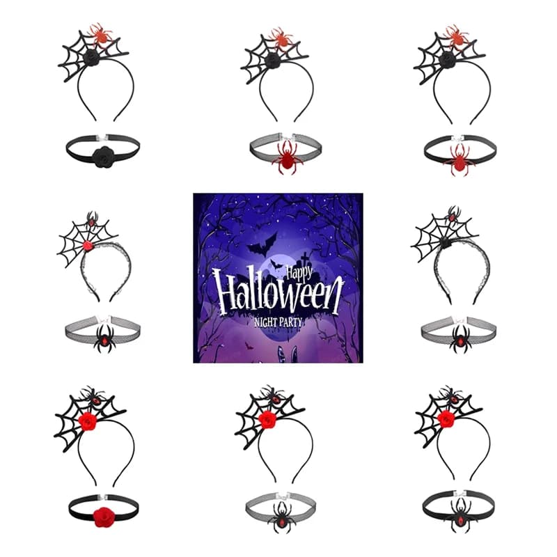 Halloween Headwear Spider Webs Headband Lace Necklace Fancy Dress-up Headpiece For Cosplay Party Novelty Headdress