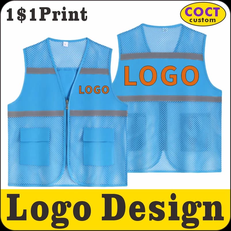 Customized Men's Daily Mesh Safety Vest Multi-Pocket Reflective Strip Work Clothes High Visibility Work Uniforms