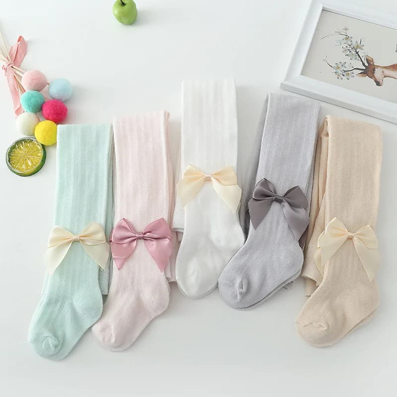 2025 Summer Girls Pantyhose Soft Cotton Breathable Mesh Bow Tie Decor Tights Stockings Princess Baby Kids Anti-mosquito Leggings