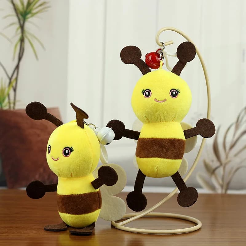 Cute Little Bee Plush Keychain Funny Stuffed Cotton Plush Animal Bee Keyring Creative Cartoon Bee Doll Bag Pendant Kids Gifts
