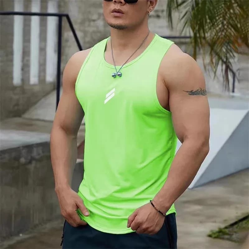 Solid color mens summer vest casual round neck mesh 3D printed sports fitness top sleeveless vest quick drying trainingvest 2024