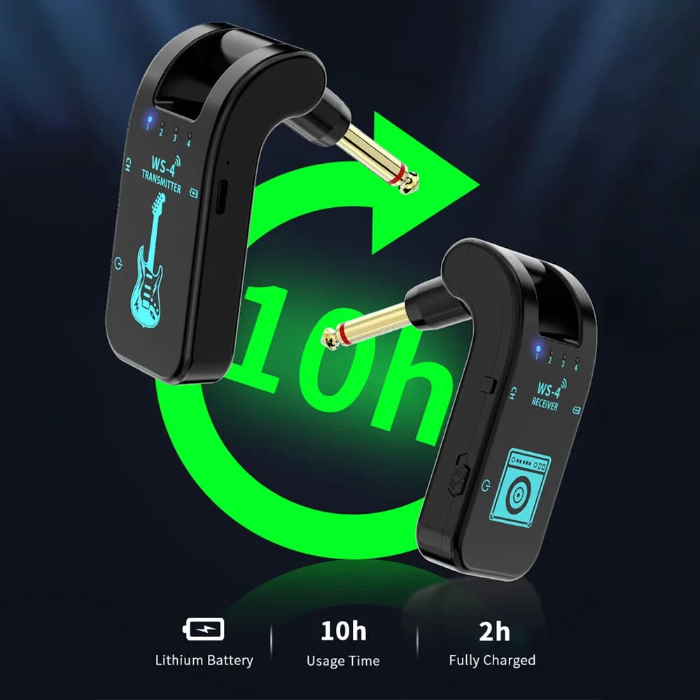 2.4G Wireless Rechargeable Guitar Transmitter Receiver System for Electric Guitar Bass Wind Instruments Plug and Play 48K/16bit