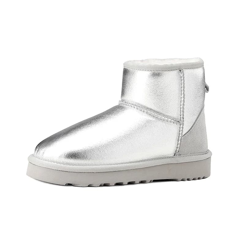 SmallHut Split Leather Women Snow Boots Winter Silver Pink Platform Ladies Round Toe Cow Suede Ankle Boots Splicing Boots