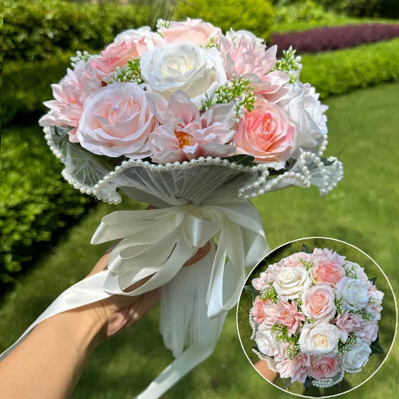 1PC White Rose Bouquets for Bride Bridesmaid Bouquets Wedding Tossing Bouquet photography props Ball Party Valentine's Day Gift