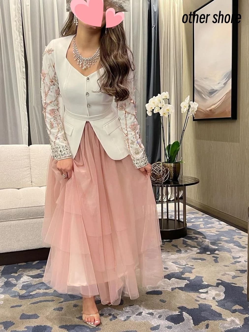 Other Shore Elegant Vintage Sweet Pink Beads Crystal A-Line Stylish Customize Formal Occasion Prom Dress Evening Party Gowns