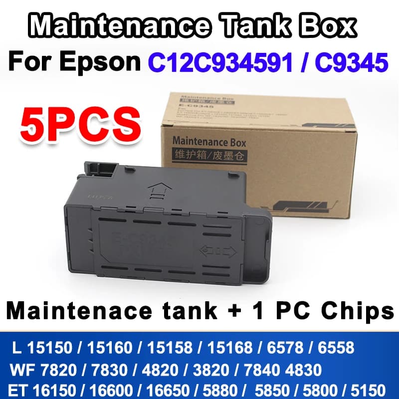 5 PCS C12C934591 C9345 Ink Maintenance Tank For Epson WF 7820 7830 4820 3820 7840 4830 ET 16150 16600 16650 5880 5850 5800 Box