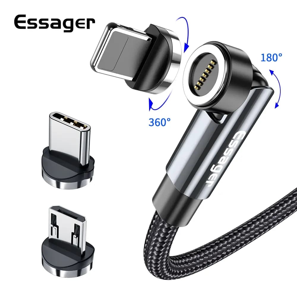 Essager 540 Rotate 3A Fast Charging Magnetic Cable Micro USB Type C Cable For iPhone Xiaomi Magnet Charger Phone Data Wire Cord