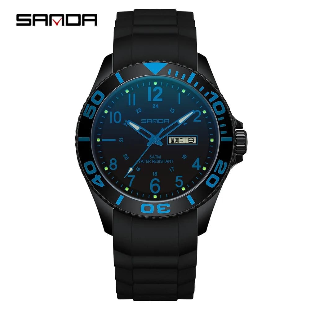 Sanda Mens Watches Top Brand Luxury Complete Calendar Watch Black Silicone Watchbands Analog Clock Relojes De Lujo Para Hombre