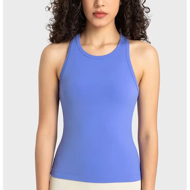 Solid Color Round Neck Fitness Tight Yoga Vest Gym Women Sports Tank Top Workout Soft Comprehensive Training Jog Antibacterial