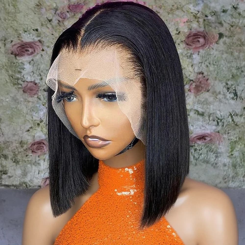250 Density 13x6 HD Transparent Lace Frontal Bone Straight Short Bob Wig 13x4 Glueless Human Hair Wigs Pre Plucked Ready to Wear