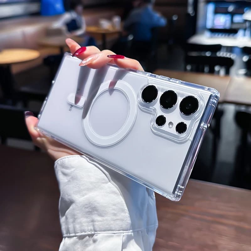 Original Clear Magnetic Case For Samsung Galaxy S24 S22 S23 S25 Ultra Plus Magsafe Cases A15 A35 A55 5G Wireless Charging Cover