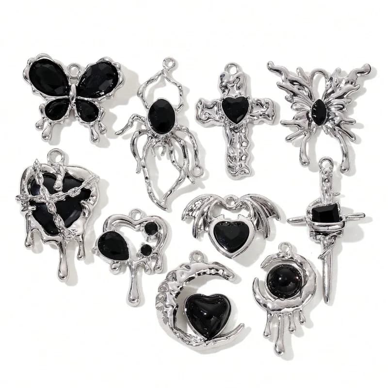 5 Pcs Black Color Y2K Set Black Butterfly Cross Love Zinc Alloy Pendant For Making Keychains  Necklaces Handmade DIY  Jewelry