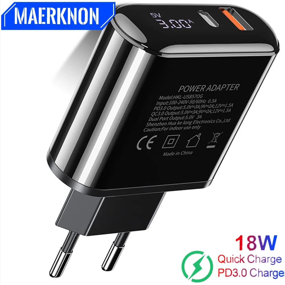 USB Type C Charger Quick Charge QC 3.0 PD 18W Fast Charging for iPhone 13 12 Xiaomi 12 Samsung Wall Mobile Phone Charger EU Plug