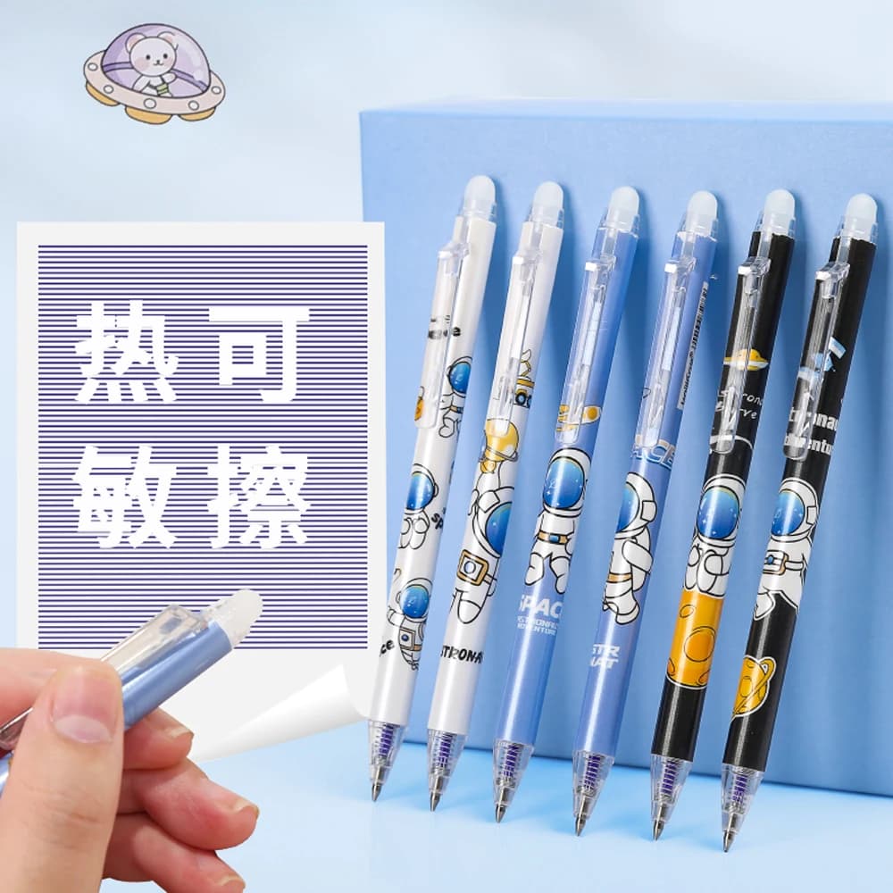 6 Pcs Cartoons Astronaut Neutral Erasable Pen 0.5mm blue black Ball Pens Washable handle School Office Supplies kids Stationery