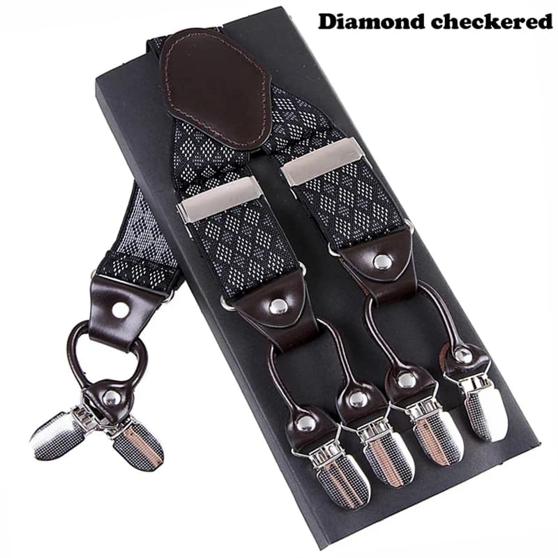 Fashion Suspenders Leather Alloy 6 Clips Braces Male Unisex Vintage Casual Leather Suspensorio Trousers Strap Husband's Gift