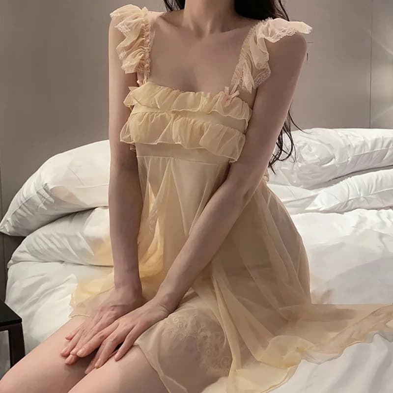 Spring Nightdress Women  Lace Sweet Nightgown Home Dress Pajamas Summer Girl Princess Style Soft Sleepwear Nightwear Outwear