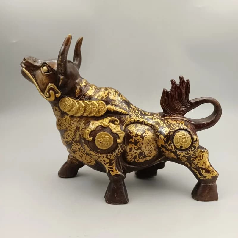 Antique Copper Cattle Decoration Printing Cow Large Size Arrogant Home Decoration Craft Gift Antique Collection Wholesale