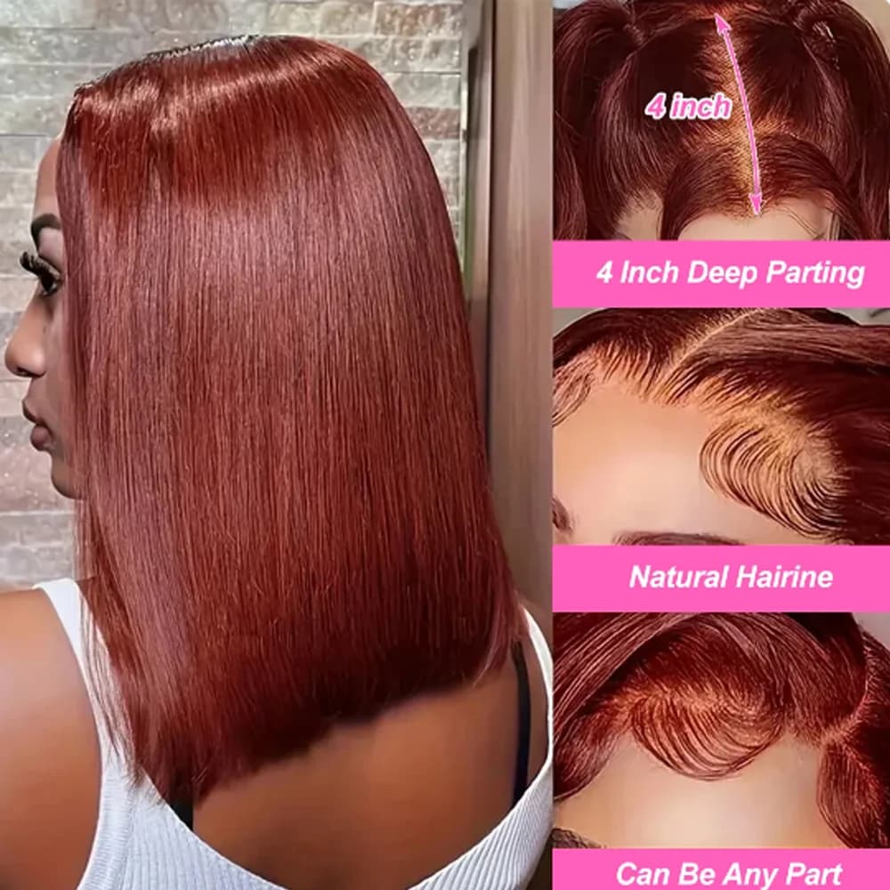 Reddish Brown Bob Lace Frontal Wig Human Hair 13x4 Straight Lace Front Wig Short Bob Wig Copper Red Lace Frontal Bob Wigs