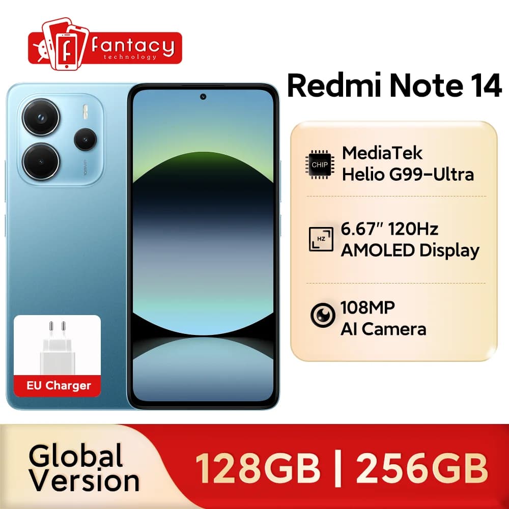 Global Version Xiaomi Redmi Note 14 4G MediaTek Helio G99-Ultra 108MP AI Camera 6.67" 120Hz Display 5500mAh 33W Turbo Charging
