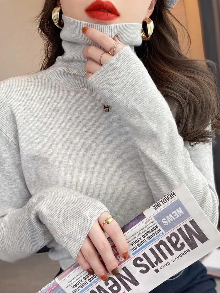 2025 autumn winter Basic Slim soft solid color turtleneck Sweater Pullover Women Casual Long Sleeve chic bottom knitted Jumper