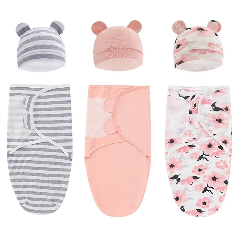 Muslin Newborn Sleeping Bag Hat Set/Sleepsack Only Baby Swaddle Blanket Wrap Adjustable Newborn Sleep Sack Infant Sleepwear 0-6M