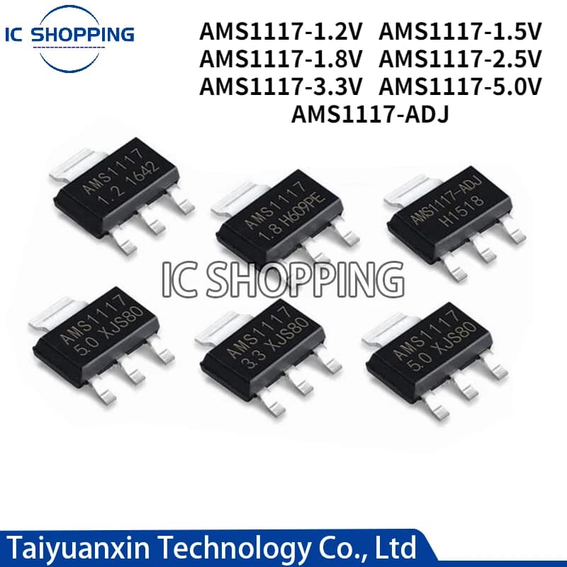 50PCS AMS1117 -1.2V AMS1117 -3.3V AMS1117 series 1.2V 1.5V 1.8V 2.5V 3.3V 5V ADJ LM1117 1117 Linear Voltage Regulator SOT223 IC