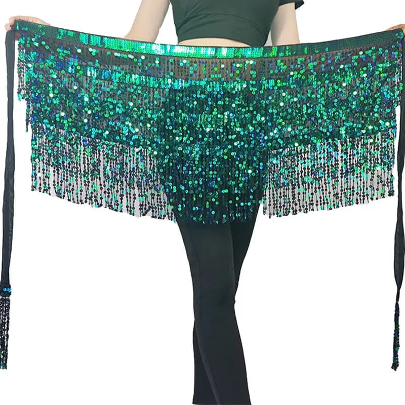 Adult Sequins Bling Tassel Belly Dance Belt Skirts Lady Rave Carnival Stage Performance Hip Scarf Costume Towel Wrap Dancewear