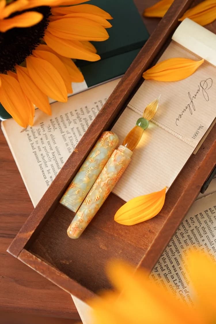 Sunflower Handmade Resin Glass Dip Pen Water Pen Color Ink Test Pen
