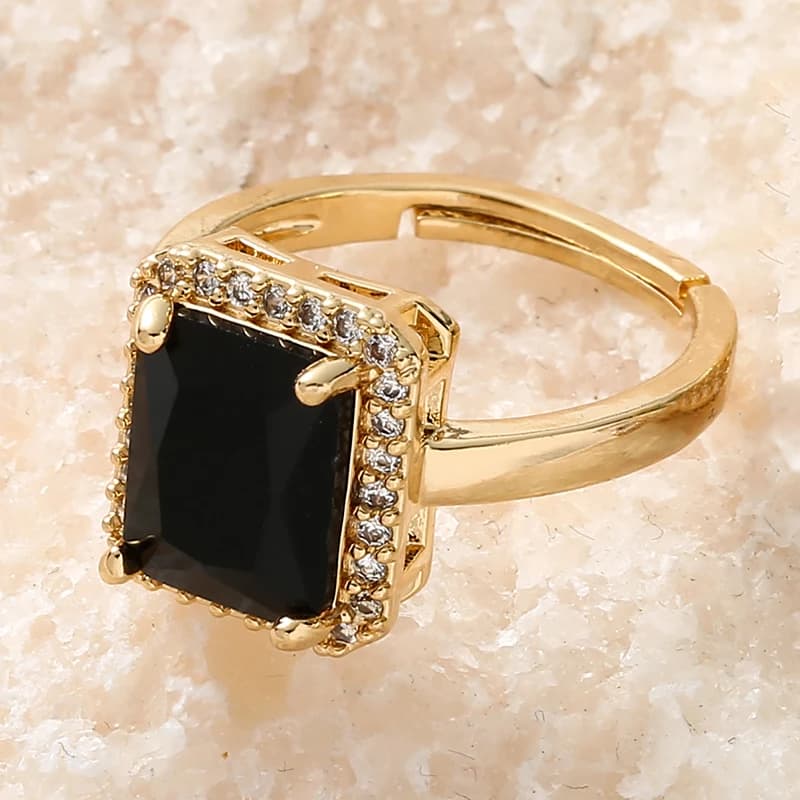 New Arrivals Women's Rings Zircon Square Green Black Open Rings Girls Party Finger Ring Fashion Copper Jewelry Gifts Wholesale