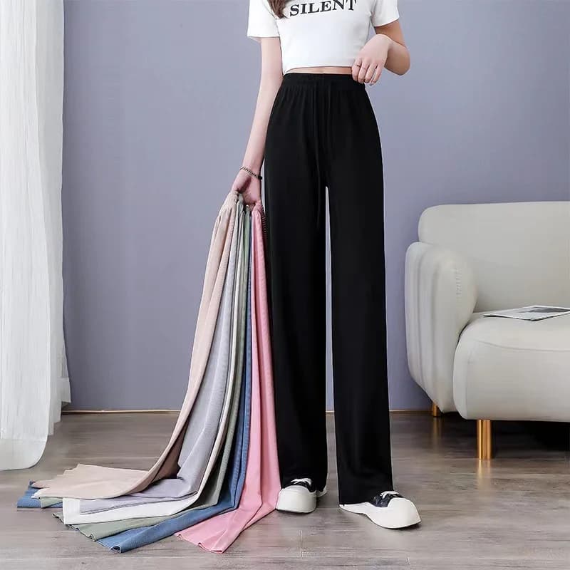 Women Pants Spring Summer Ice Silk Wide Leg Pants 2025 High Waist Loose Straight Casual Pant Female Outdoor Black Trousers