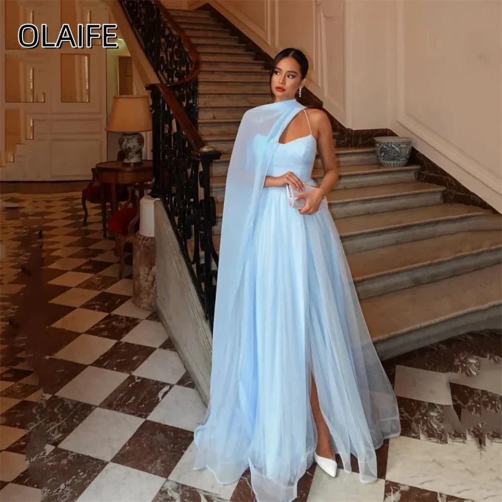 Olaife Prom Dresses Detachable Shawl Evening Dress Elegant Spaghetti Strap Sexy Side High Split Vestidos De Fiesta