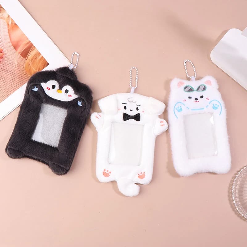 1Pc Cute Cartoon Animals Plush Photocard Holder Card Bag Protective Cover For Idol Photo Display Hanging Picture Sleeves