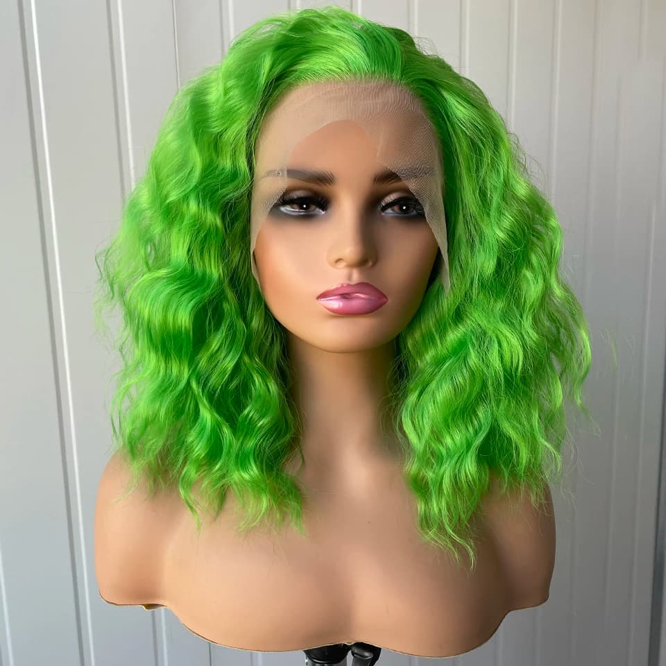 Charisma Synthetic Lace Front Short Curly Wigs Heat Resistant Fiber Synthetic Hair Green Lace Wigs For Woman Short Cut Wig