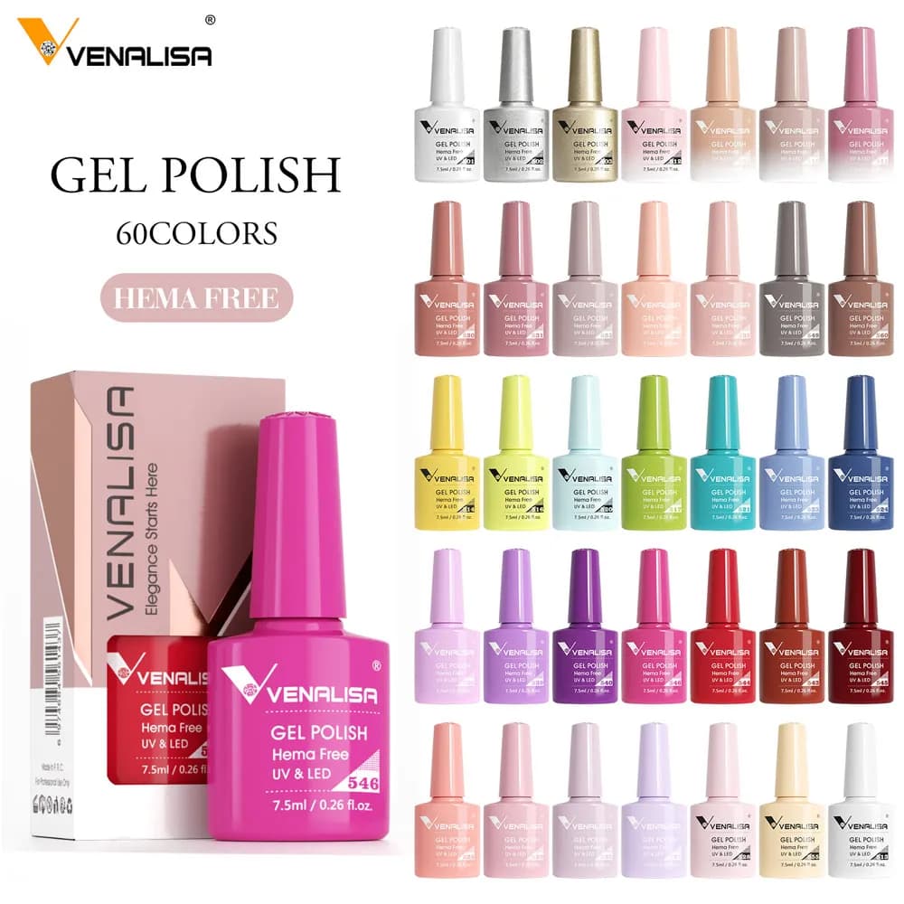 Venalisa HEMA FREE Nail Gel Polish Glitter Gorgeous Full Coverage Soak Off UV LED French Nail Jelly Pink Nude Collection 7.5ml