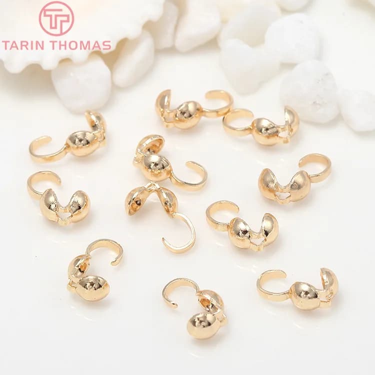 (3333) 50PCS 3.5x8MM Gold Color Plated Brass Crimp End Caps Clasps Wire and Thread Covered Clasps Jewelry Findings Accessories