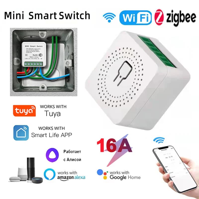 16A Tuya Ewelink Zigbee WIFI Mini Smart Light Switch DIY 2 Way Remote Control Breaker with Alexa Alice Google Home Smart Life