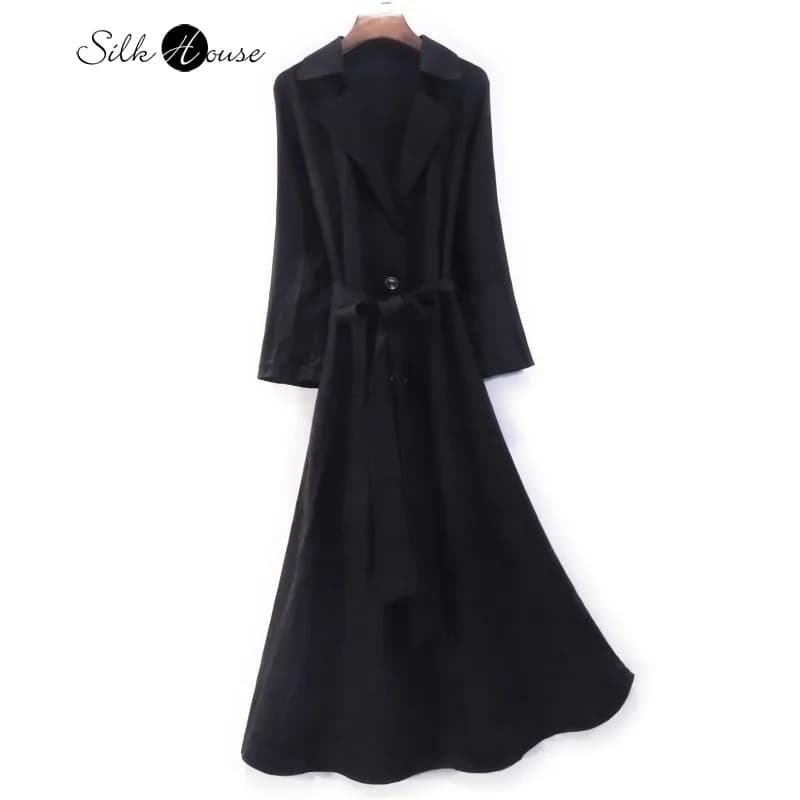 50MM Heavy Weight 100% Natural Mulberry Silk Gambiered Guangdong Gauze Black Women's Fashionable Commuting Windbreaker