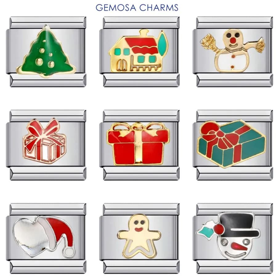 GEMOSA Fashion Christmas Gifts Tree Snowman Charm Italian Links Fit 9mm Bracelet Stainless Steel Jewelry DIY Making