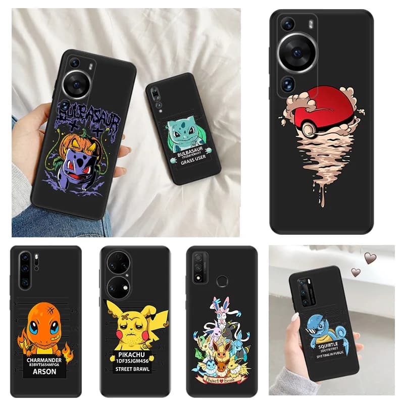 Matte Phone Case for Huawei P20 Pro P Smart P40 P30 Moto G30 G31 G200 One Fusion Pikachu Squirtle Pokemon Soft Black Case Funda