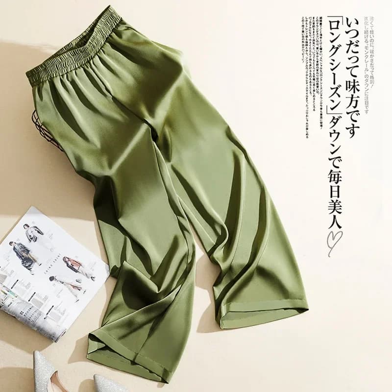 Acetate Silk Satin Straight-leg Pants Women's Summer Triacetate Silk Wide-leg Pants High Waist Drape Silk Smooth Long Pants